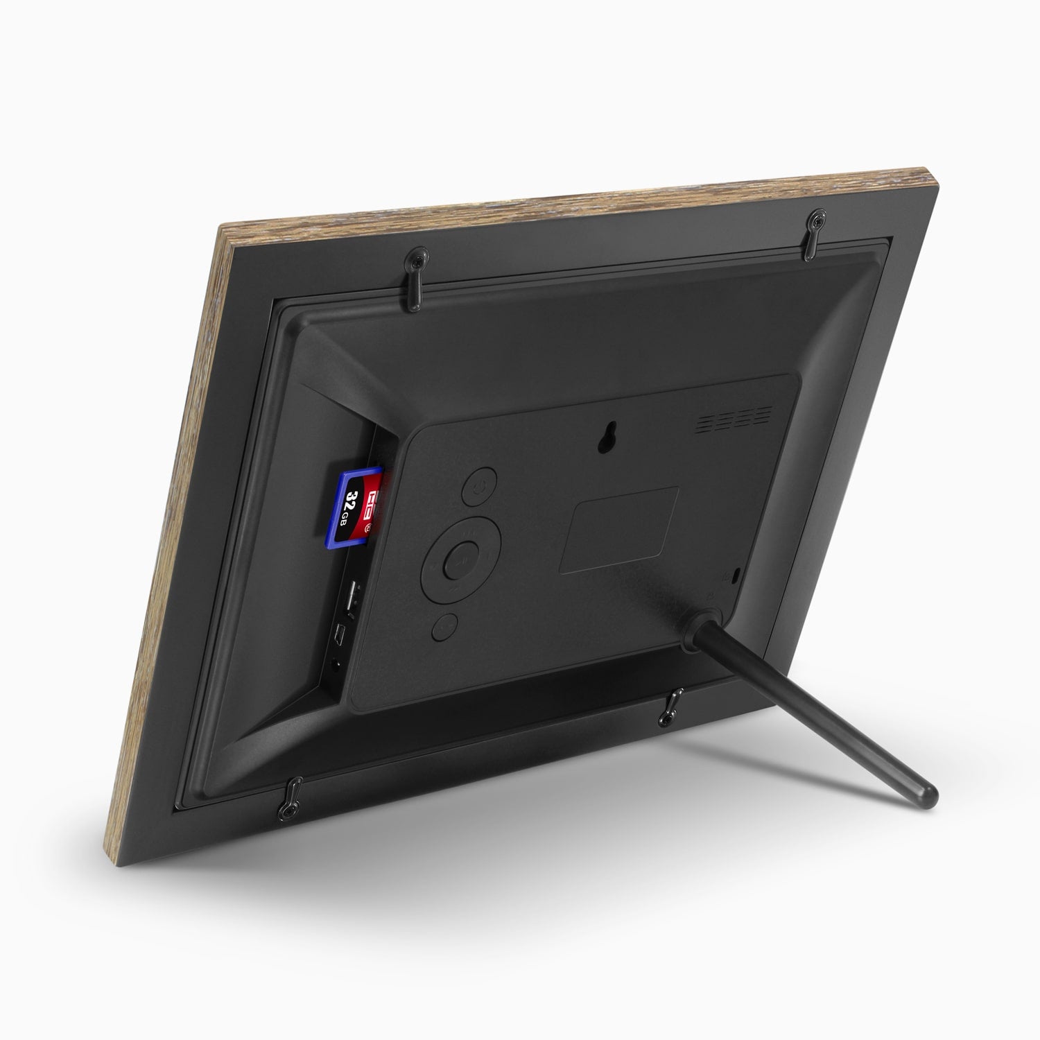 aluratek 10 digital photo frame distressed wood automatic slideshow back angle