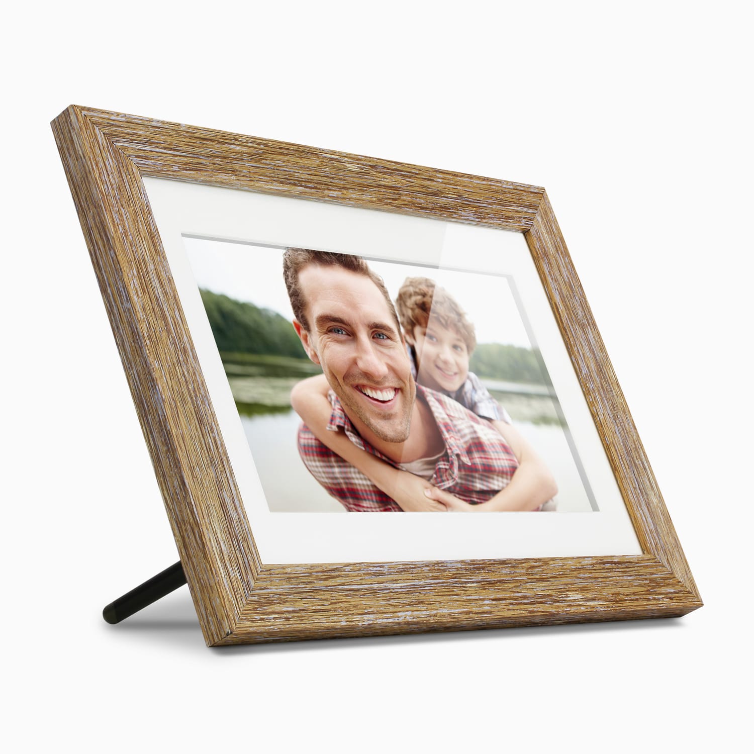 aluratek 10 digital photo frame distressed wood automatic slideshow front angle