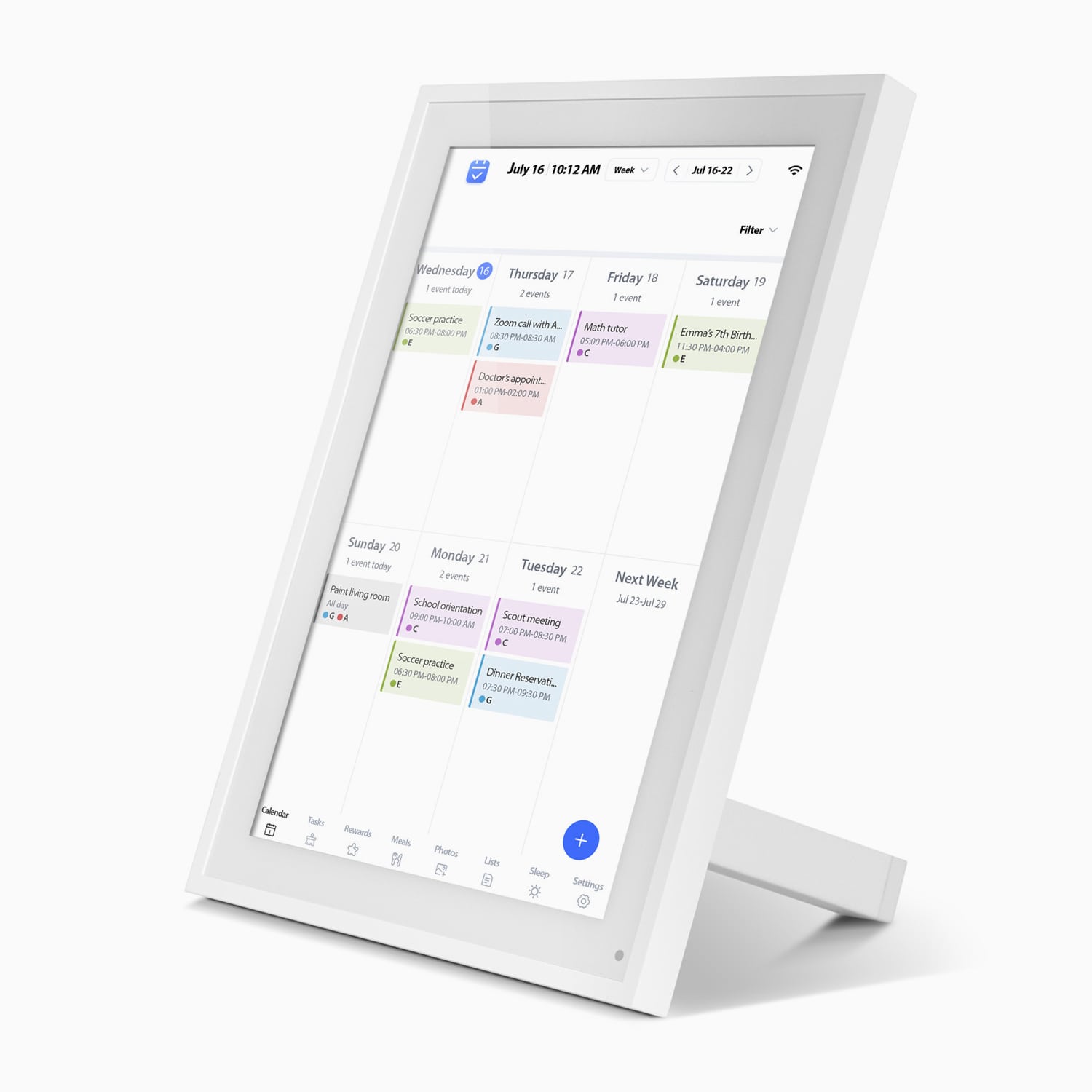 aluratek 10-inch smart wifi touchscreen digital calendar photo frame 32gb vertical angle