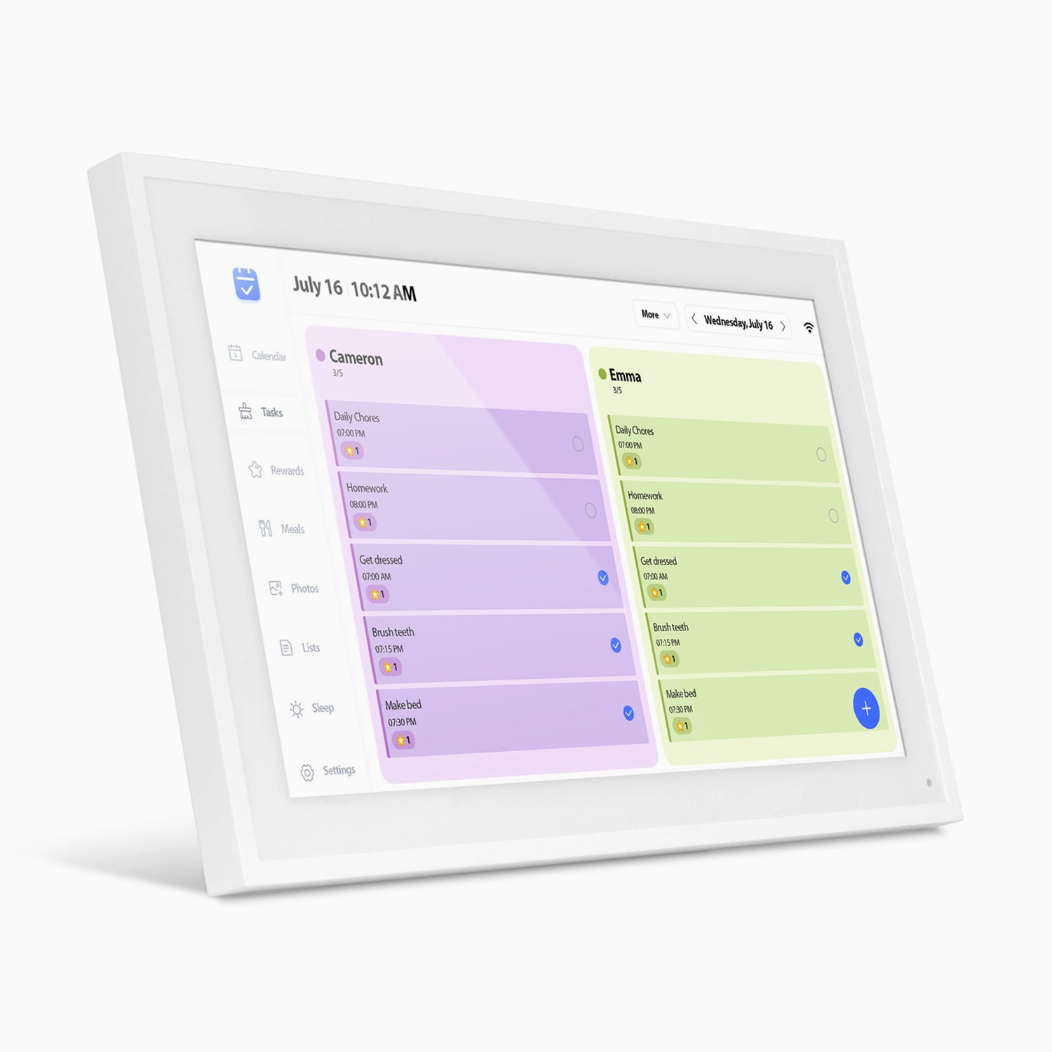 aluratek 15-inch smart wifi touchscreen digital calendar photo frame 32gb front angle