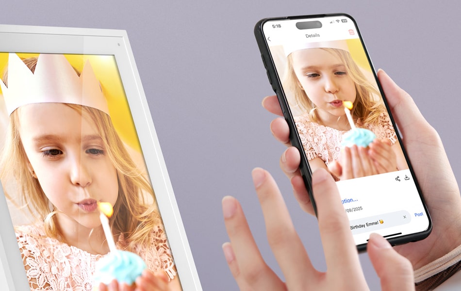 aluratek 15-inch smart wifi touchscreen digital calendar photo frame 32gb photo video sharing