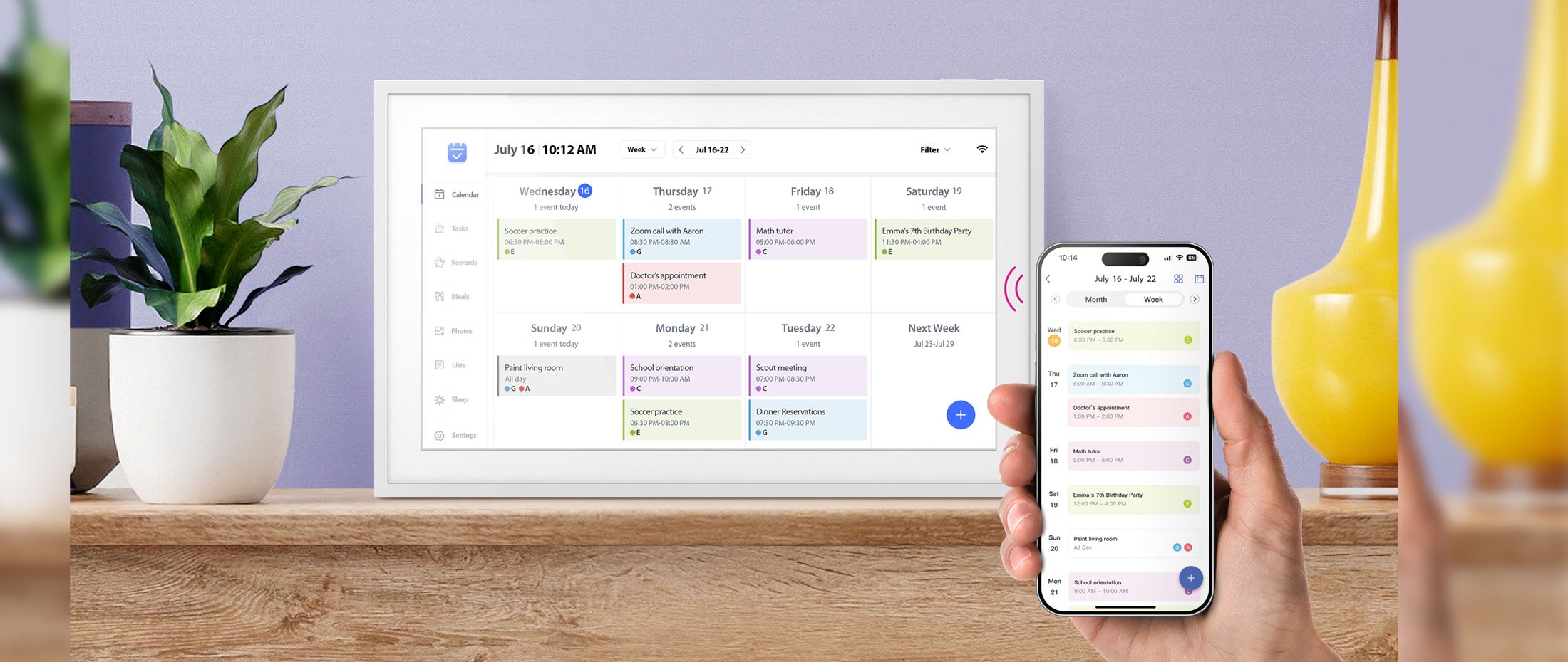 aluratek 15-inch smart wifi touchscreen digital calendar photo frame 32gb smartphone app family scheduling