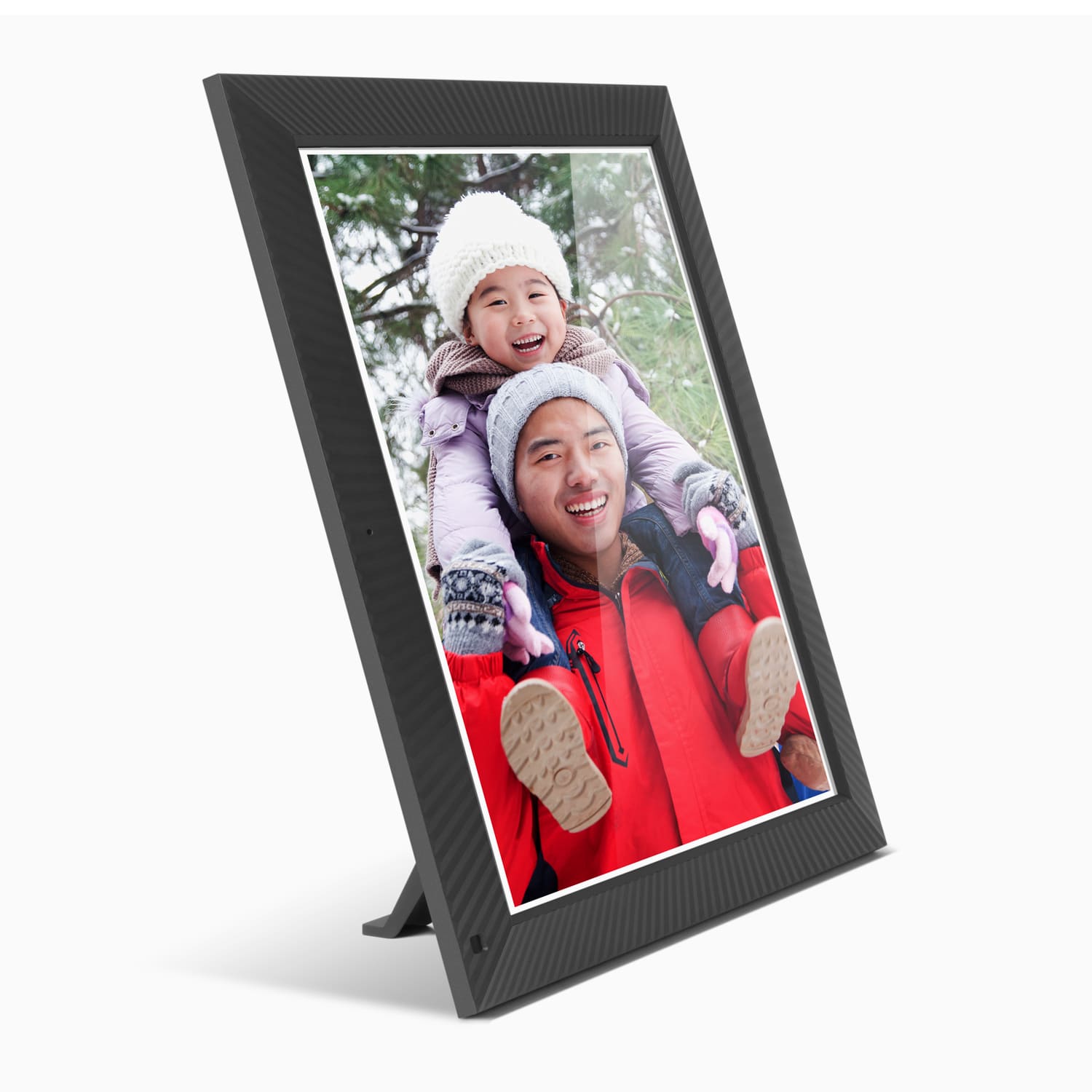 aluratek 17-inch dual-band ips touchscreen wifi digital photo frame auto-rotation motion sensor 32gb vertical angle