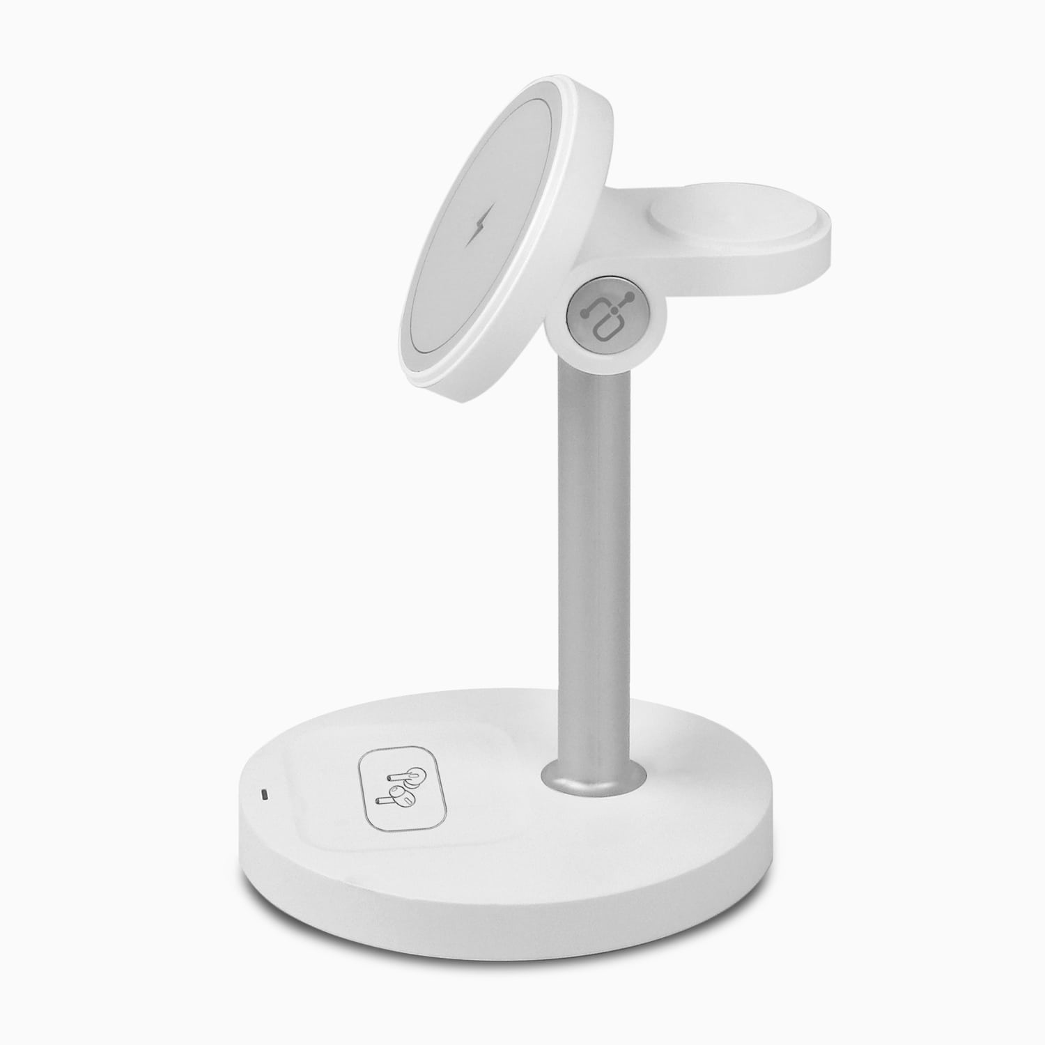 aluratek 3-in-1 qi2 magsafe wireless 15w charging stand white angle