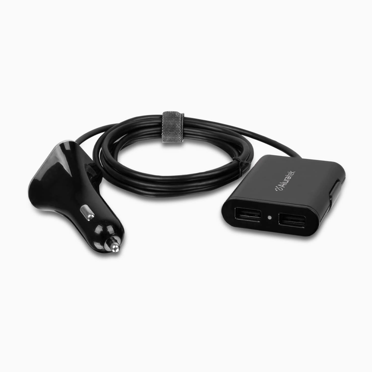 Aluratek 4Port USB Car Charger with Extended Charging Ports Straight Front