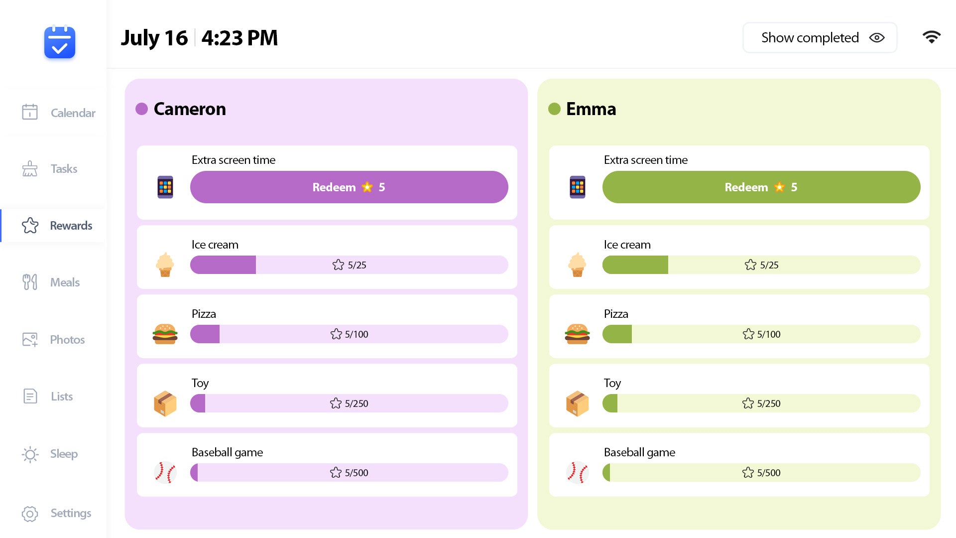 eCalendar Frame Rewards Screen